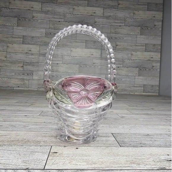 Anne Hutte Bleikristall Lead Crystal Basket 24% P.bO Made in Germany Pink/Green - Picture 3 of 7